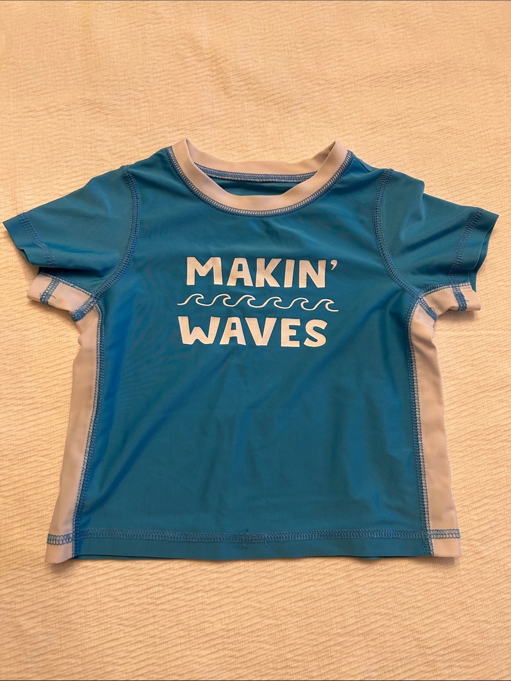 First Impressions Blue and White "Makin' Waves" Kids Short Sleeve Rashguard